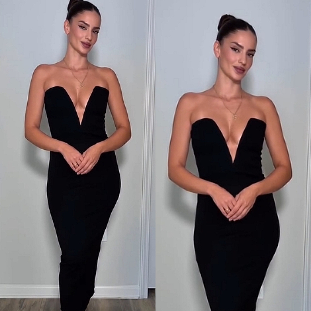 Zara Fitted Midi Dress Black Size L